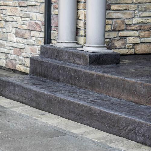  | Front entrance stairs with texture finish, charcoal integral color and black release powder. | Concrete and Stone Stairs 